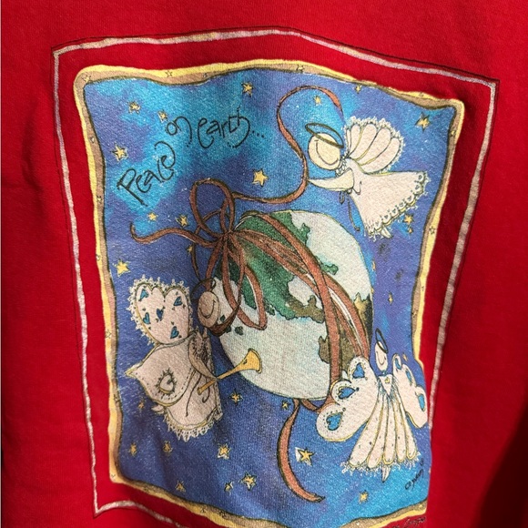 Vintage Fruit of the Loom Crewneck Peace on Earth Christmas Sweatshirt - Picture 2 of 9